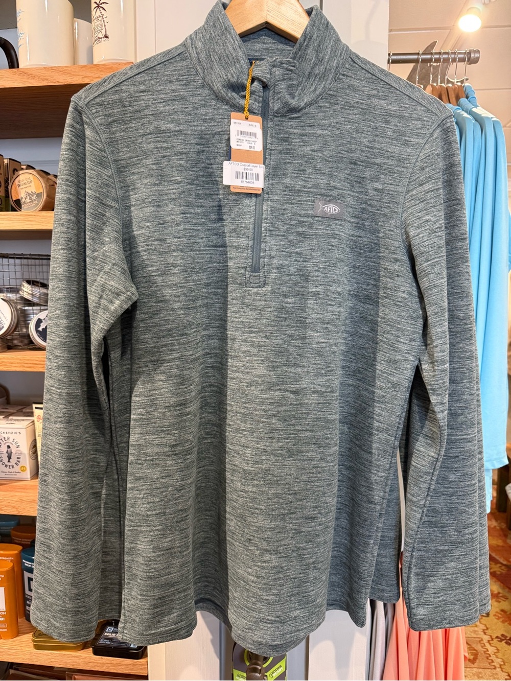 AFTCO Men's Heathered Green Quarter-Zip Pullover